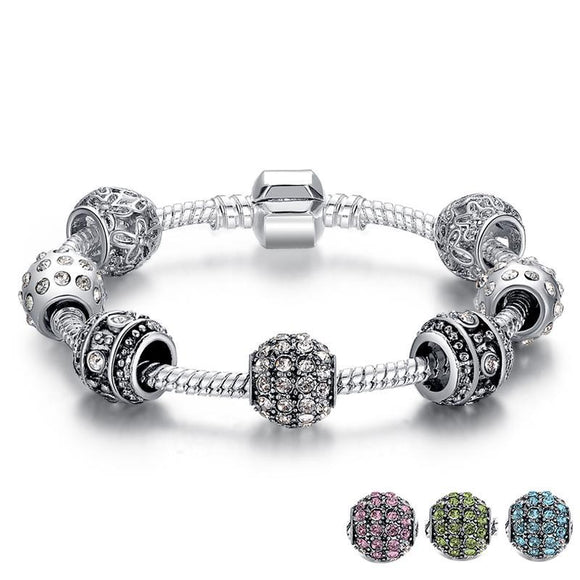 Silver Crystal Bead Bracelet