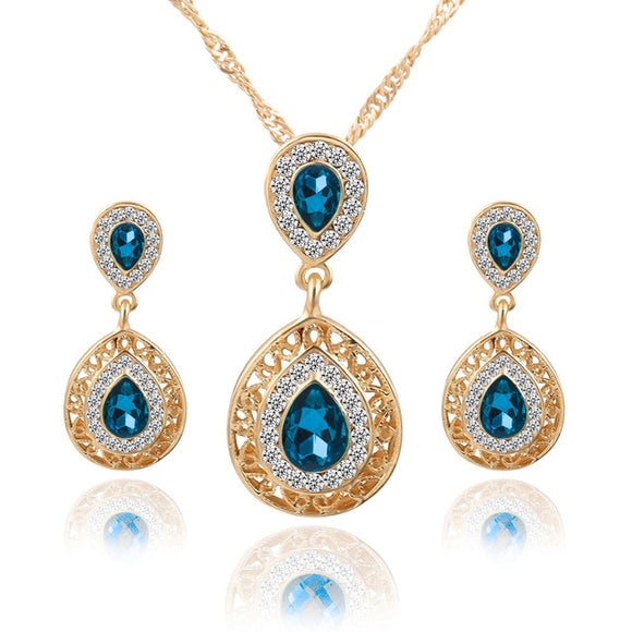 Crystal Water Drop Charm Jewelry Set