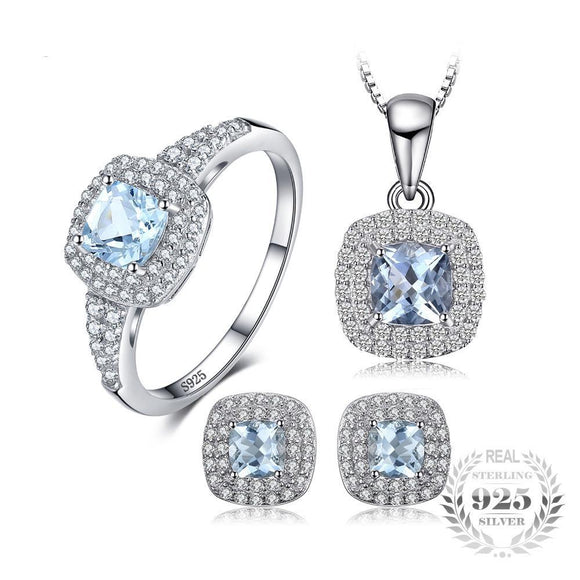 Aquamarine Halo Jewelry Set