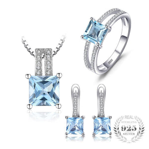 Princess Cut Sky Blue Topaz Jewelry Set